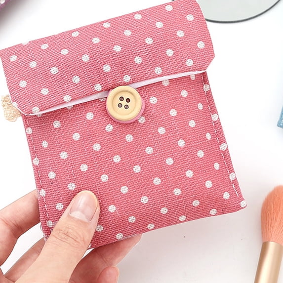 HongHeng Clearance Under $2.00 Fresh Cotton and Linen Sanitary Napkin Storage Bag Tampon Bag Large Capacity Cloth Cute Polka Tampon Bag Wholesale