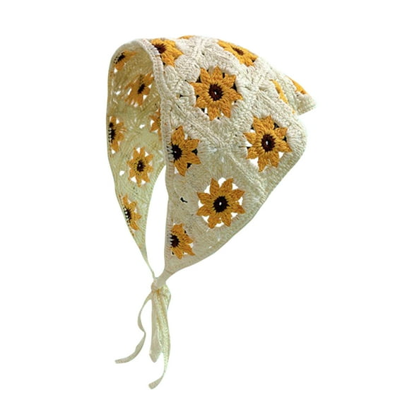HongHeng Clearance Under $2.00 Hand Crocheted Hook Flower Hollowed Out Triangular Scarf Sweet and Cute Tie Hair Turban Hat
