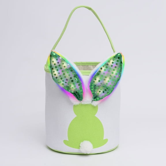 HongHeng Clearance Under $2.00 Happy Easter Bunny Long Ears Bags Easter Basket with LED Light Buckets Easter Tote Bags Children Gift Storage Handbag
