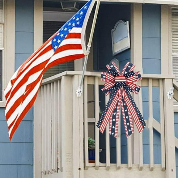 HongHeng Clearance Under $2.00 Independence Day Bow Flag Bow Indoor Outdoor Red and Blue Star Bunting Webbing Decorations