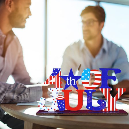 HongHeng Clearance Under $2.00 Independence Day Decorations Red Blue Wooden Ornaments Flag Decorations Party Crafts