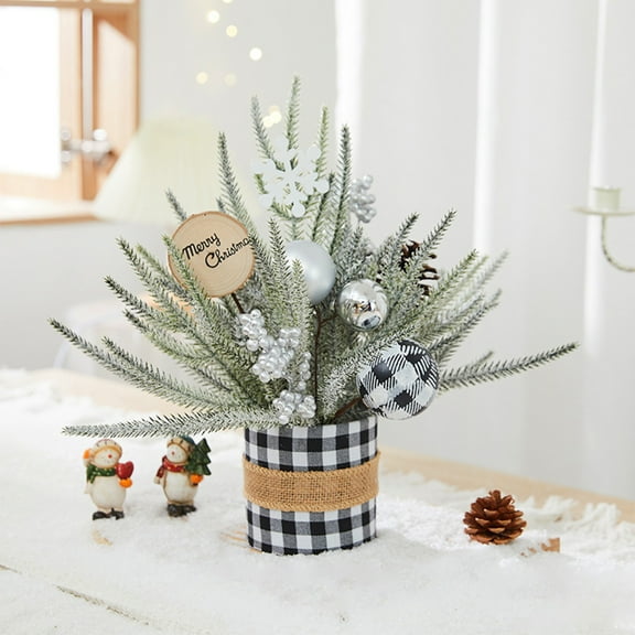 HongHeng Clearance Under $2.00 Small Christmas Tree Ornaments Falling Snow Potted Plants Desktop Scene Arrangement Holiday Decoration