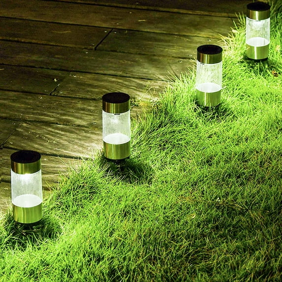 HongHeng Clearance Under $2.00 Solar Outdoor Stainless Steel Cylindrical Lighting 4pc Courtyard Light Garden Waterproof Floor Plug Light LED Light
