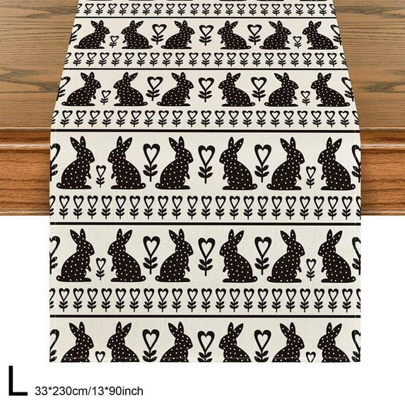 HongHeng Clearance Under $2.00s Bunny Happy Easter Table Runner for Indoor Outdoor Home Party Decor Spring Summer Holiday Kitchen Dining Table Decoration