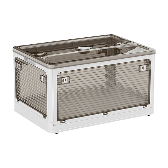 HongHeng Collapsible Storage Bins with Double Side Doors , Clear Plastic Folding Storage Boxes with Lid , Stackable Plastic Organization Cube Box with Wheels for Home & office