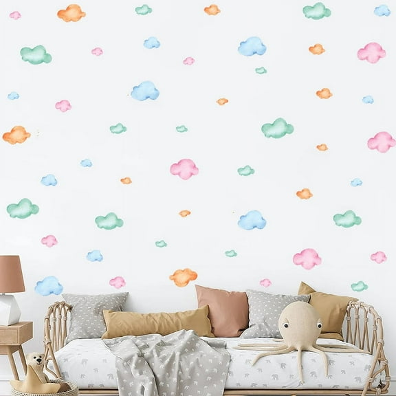 HongHeng Colorful Clouds Wall Decal Watercolor Cloud Wall Decals Cloud Star Wall Stickers Removable Cloud Stickers for Walls Cute Cloud Wall Stickers for Nursery Baby Room Bedroom Decor