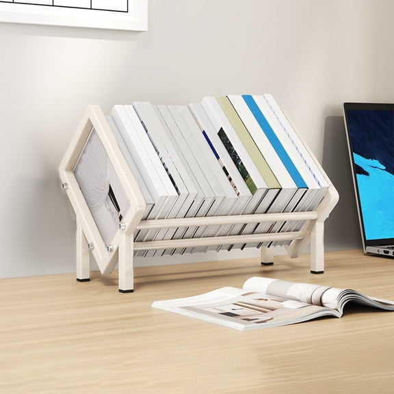 HongHeng Desktop Bookshelf, Wood Tilting Bookcase with Iron Rack, Book Organizer for CDs/Magazine/Books Display, Storage Rack in Living Room/Studyroom/Home/office