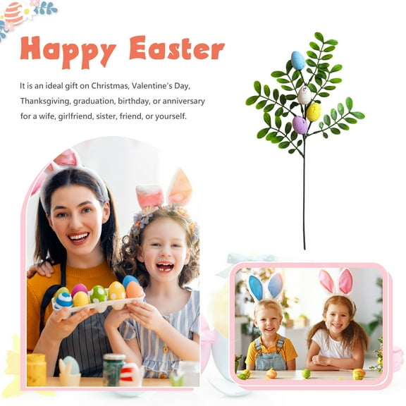 HongHeng Easter Decor, 1pc Artificial Easter Egg Picks Faux Spring Floral Bunch, Easter Flower Sprays Stems with Eggs for Home Centerpiece Vase Windowsill Decor and Easter Celebration
