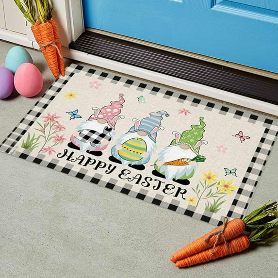 HongHeng Easter Decorative Doormat, Easter Gnome Door Mat, Non Slip Rubber Backing Doormat, Easter Decoration for Outdoor Indoor, Entrance Doormat, Spring Floor Mat, 15 x 23 Inch