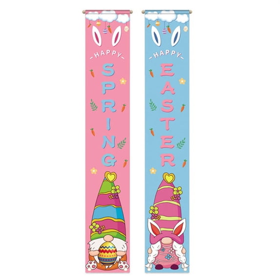 HongHeng Easter Door Banner Porch Decor - Welcome Peeps Porch Sign - Bunny Hanging Banners Porch Decorations for Front Door Outside Yard Garden Party Supplies