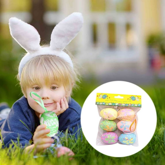 HongHeng Easter Hanging Eggs Colorful Plastic Easter Eggs Easter Hanging Ornaments Easter Decoration Set of 6