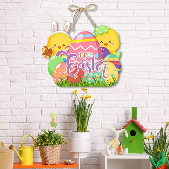 HongHeng Easter Wooden Hanging Sign Easter Bunny Welcome Decor Easter Door Sign Happy Easter Wood Hanging Door Sign for Wall Door Home Indoor Outdoor Spring Decor Supplies