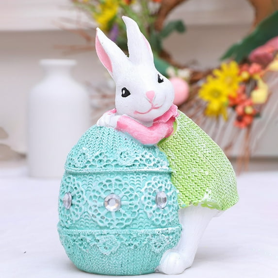HongHeng Egg Polyresin Bunny Easter Decor,Table Easter Decorations,Spring Bunnies Decoration Statue Figurine for Home Farmhouse
