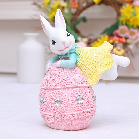 HongHeng Egg Polyresin Bunny Easter Decor,Table Easter Decorations,Spring Bunnies Decoration Statue Figurine for Home Farmhouse