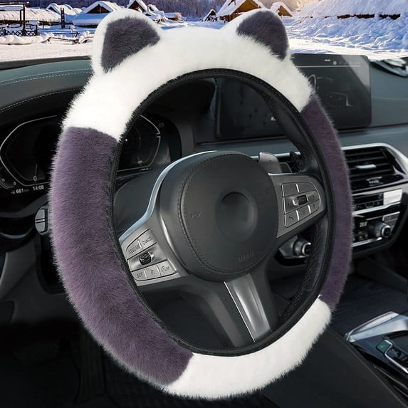 HongHeng Elastic Stretch Car Steering Wheel Cover, Ice Silk Cute Ear Vehicle Steering Wheel Protecter, Anti-Slip Breathable Automotive Interior Accessories, Universal Fit