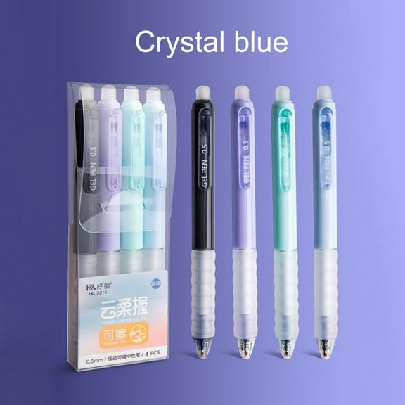 HongHeng Erasable Pens Blue Ink Gel Pen with Eraser Clear, 0.5mm Fine Point, Smooth Writing for Note Taking Marking Planner Crossword Puzzles (4PCS)