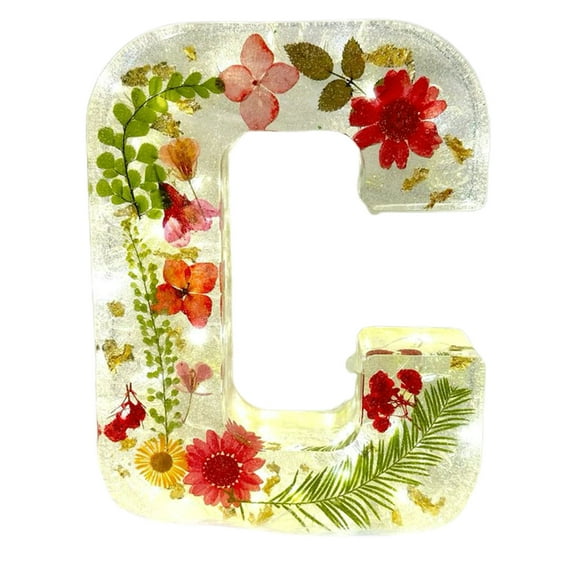 HongHeng Floral Resin Night Light,Pressed Flower Resin Letters with LED Light,Floral Resin Letter, Floral Nightlight,Light Up Alphabet Sign,Xmas Birthday Gift for Mother,Wife,Her
