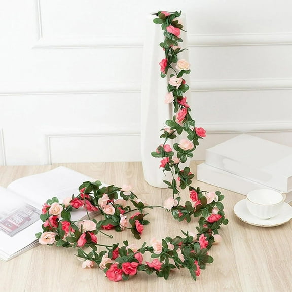 HongHeng Flower Garland, Artificial Rose Vine Flowers with Green Leaves Hanging for Room, Anniversary Wedding Birthday Wall Arch Decor