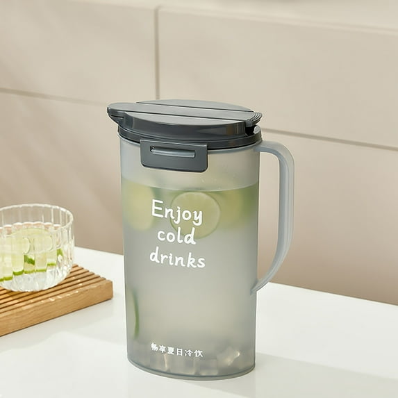 HongHeng Fridge Door Water Pitcher with Lid Perfect for Making Tea, Juice and Cold Drink, Water Jug Made of Clear PET, Clear Fiber Glass Carafe BPA free