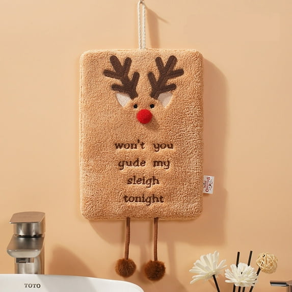 HongHeng Hanging Style Thickened Coral Fleece Christmas Hand Towel