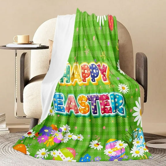 HongHeng Happy Easter Blanket Easter Bunny Eggs Spring Flower Throw Blanket Soft Lightweight Durable Flannel Fleece Blanket for Bed Sofa Couch Camping Travel 27"x39"