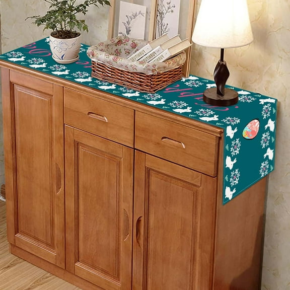 HongHeng Happy Easter Egg Table Runner, Spring Floral Bunny Flax Tablecloth Holiday Table Decor for Home,Kitchen,Dining Room,Indoor,Outdoor,13X72 Inches Long