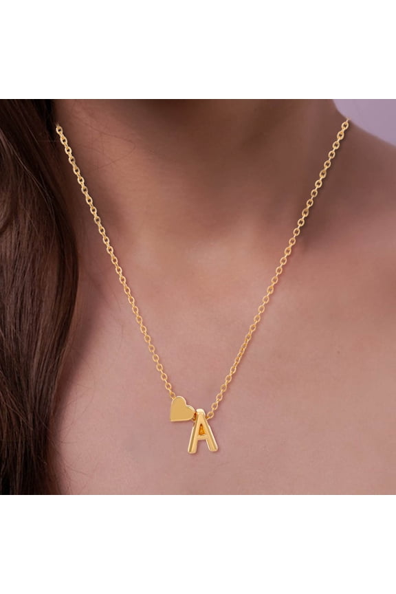 Initial Heart Necklace,18K Gold Plated Stainless Steel Tiny Heart Letter Necklace Personalized Monogram Name Necklace, Valentines Day Gifts for Her