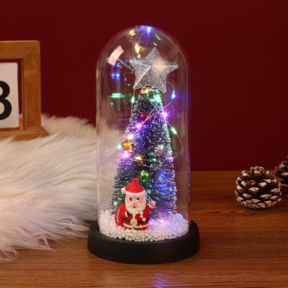 HongHeng LED Christmas Tree in Glass Dome, Mini Christmas Tree Creative Table Decoration Unique Gift for Home Indoor Tabletop Xmas Decor, Birthday Christmas Xmas Gifts Present