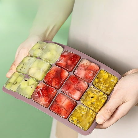 HongHeng Large Ice Cube Trays, 1 Pack Reusable Silicone Ice Cube Molds with Lid for Freezer, Easy Release 15 Big Square Ice Trays for Whisky Cocktails