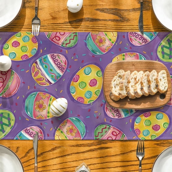 HongHeng Linen Happy Easter Table Runner Spring Easter Egg Decoration Farmhouse Home Dining Room Kitchen Table Decor (12" x 47")