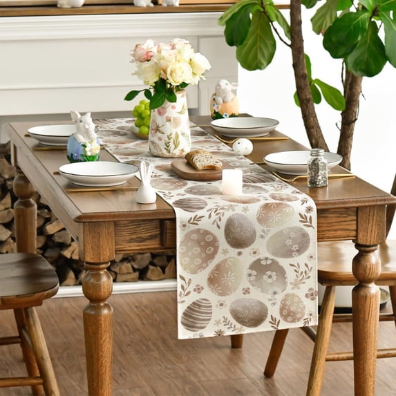 HongHeng Linen Happy Easter Table Runner Spring Easter Egg Decoration Farmhouse Home Dining Room Kitchen Table Decor (12" x 70")