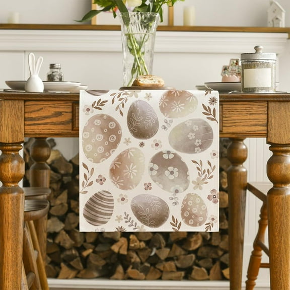 HongHeng Linen Happy Easter Table Runner Spring Easter Egg Decoration Farmhouse Home Dining Room Kitchen Table Decor (12" x 90")