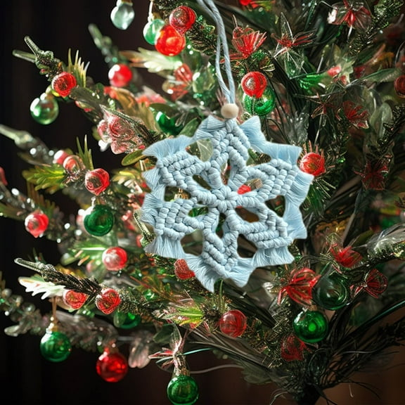 HongHeng Macrame Christmas Tree Ornaments 1Pc Handmade Ornaments Snowflakes Xmas Indoor Mantel Hanging Decor Handwoven Dining Mat Coaster Placemats Holiday Winter Decor