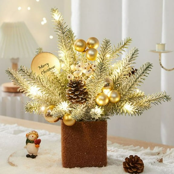 HongHeng Mini Christmas Tree 35cm Desktop Christmas Tree Festival Decoration Window Display Paired with String Lights To Enhance the Festive Feel.