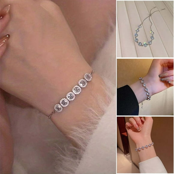 Moissanite Tennis Bracelet for Women, Adjustable Moissanite Bolo Bracelet, Silver Simulated Diamond Bracelet Gifts for Women Her