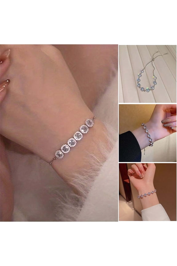 Moissanite Tennis Bracelet for Women, Adjustable Moissanite Bolo Bracelet, Silver Simulated Diamond Bracelet Gifts for Women Her