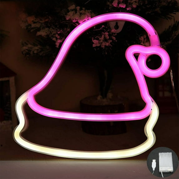 HongHeng Neon Signs Neon Lights Neon Signs for Bedroom Kids Room Living Room Bar Party Holiday Christmas Winter Xmas Hat