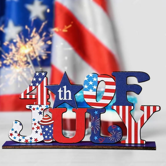 HongHeng Patriotic Table Decoration 4th of July Wooden Table Centerpiece Independence Day Letter Sign Home of Free God Bless America Table Decoration for Patriotic Party Memorial Day