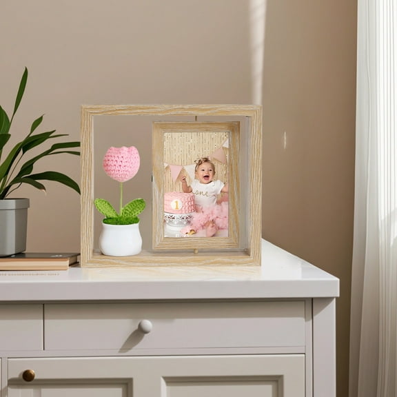 HongHeng Picture Frames Rotating Family Photo Frame, office Desk Decor Mother Grandma Wedding Gift, Floating Double-Sided Tabletop Standing Vertical Display