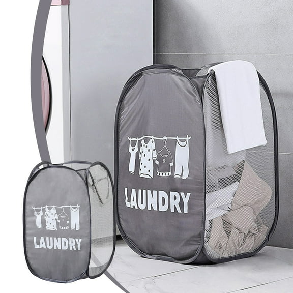 HongHeng Pop Up Collapsible Laundry Baskets, 1 Pack Foldable Mesh Popup Laundry Hamper with Reinforced Carry Handles, Mesh Laundry Basket for Kids Room College Dorm or Travel