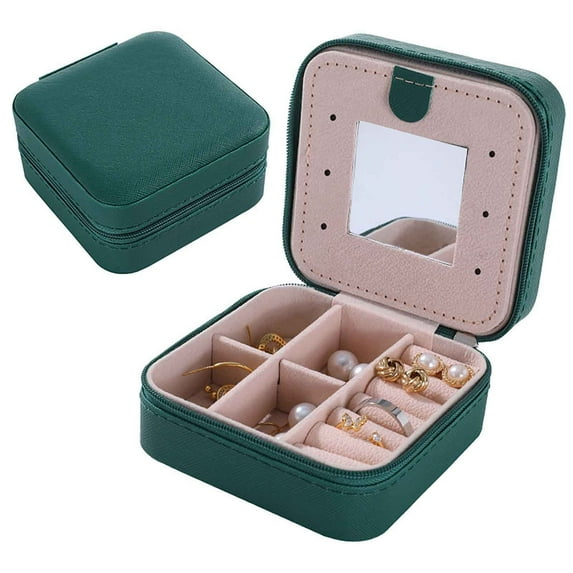 HongHeng Portable Jewelry Box with Mirror Travel Ring Necklace Earrings Jewelry Storage Box