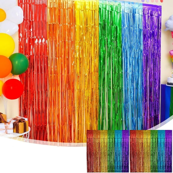 HongHeng Rainbow Metallic Tinsel Foil Fringe Curtains Backdrop 2Pack Party Streamers for Birthday Party Decorations Christmas Decors Foil Curtain Backdrop for Bachelorette Bridal Party