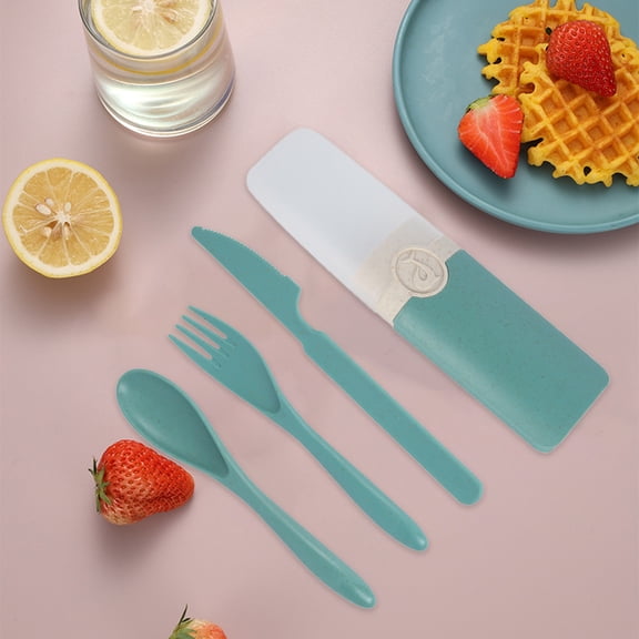 HongHeng Reusable Travel Utensils Set with Case, 1 Set Wheat Straw Portable Knife fork Spoons Tableware, Eco-Friendly BPA Free Plastic Cutlery Travel Picnic Camping Utensils Daily Use