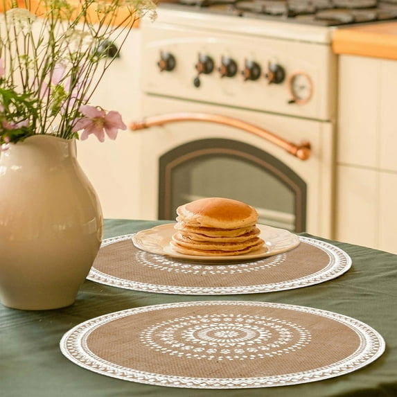HongHeng Round Placemats 1Pc, Dining Winter Modern Dinner Braided Beige Boho Round Table and Fall Circle Placemats Boho Runner Kitchen Table Plate Mats