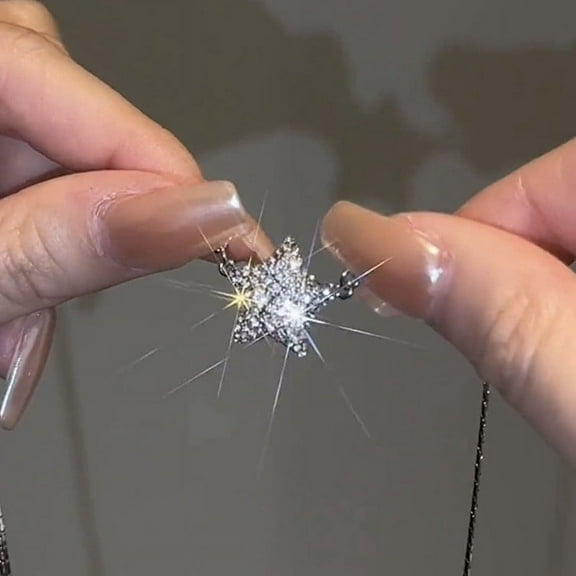 HongHeng Silver Star Pendant Necklace for Women - CZ Dainty Simple Layered Necklace