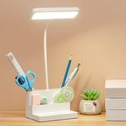 HongHeng Small LED Desk Lamp with Pen Holder, Rechargeable Desk Light with Flexible Gooseneck, 3 Color Modes, Stepless Dimming, Eye Caring, Small Study Lamp for Dorm, Bedroom