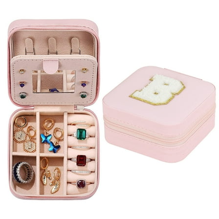 HongHeng Small Travel Jewelry Box Organizer Display Case for Rings Earrings Necklaces Storage, Pink