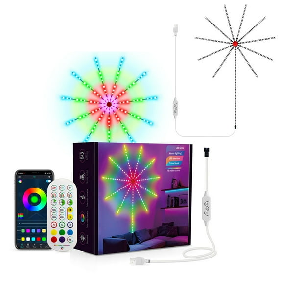 HongHeng Smart Firework Led Lights Indoor, Led Fireworks Lights with Remote & APP Control Firework Launch Effect, Music/Mic Sync RGB Color Changing Led Lights Strip for Xmas Party