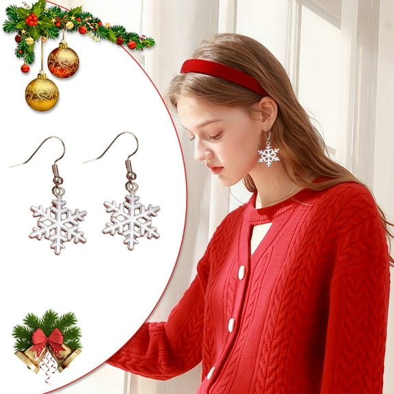 HongHeng Snowflake Earring Clear Cubic Zirconia Sparkle Hook Dangle Drop Earrings for Women for Christmas