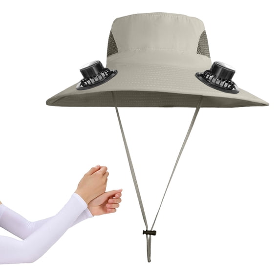 HongHeng Solar Fan Hat, Solar USB Charging Fisherman Hat with Built-in Fan Summer Cooling Hat Strong Wind Fan Sun Protection Breathable Design Adjustable Fit for Adults